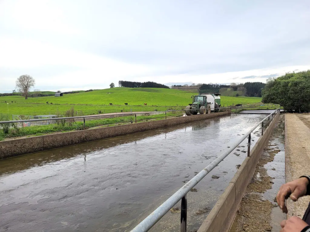 Slurry Tanker: Fabian’s Saving Time with a Slurry Tanker 1 New Zeqland Dairy Farm Feed Pad and Nevada Tandem Slurry Tanker in distance