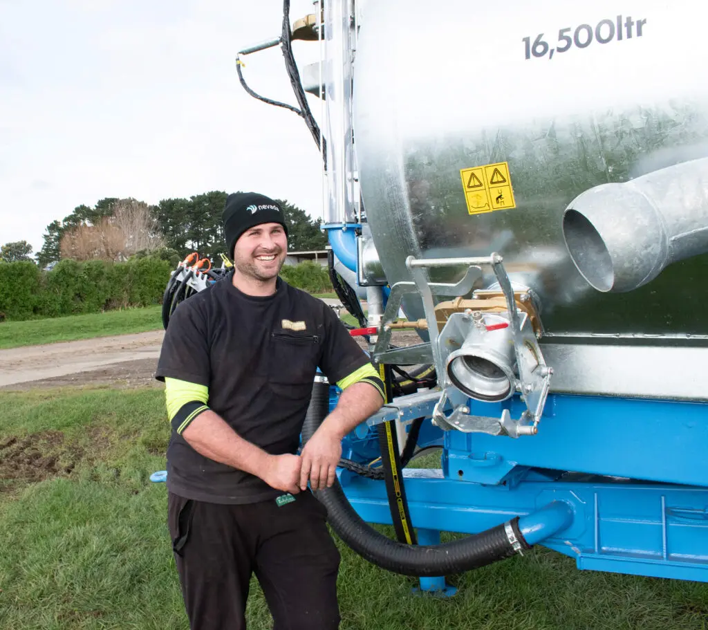 Josh Increased his on Farm Efficiency with a New Nevada Tandem Slurry Tanker 1 Josh standing proudly infront of his Nevada16,500L Tandem Slurry Tanker