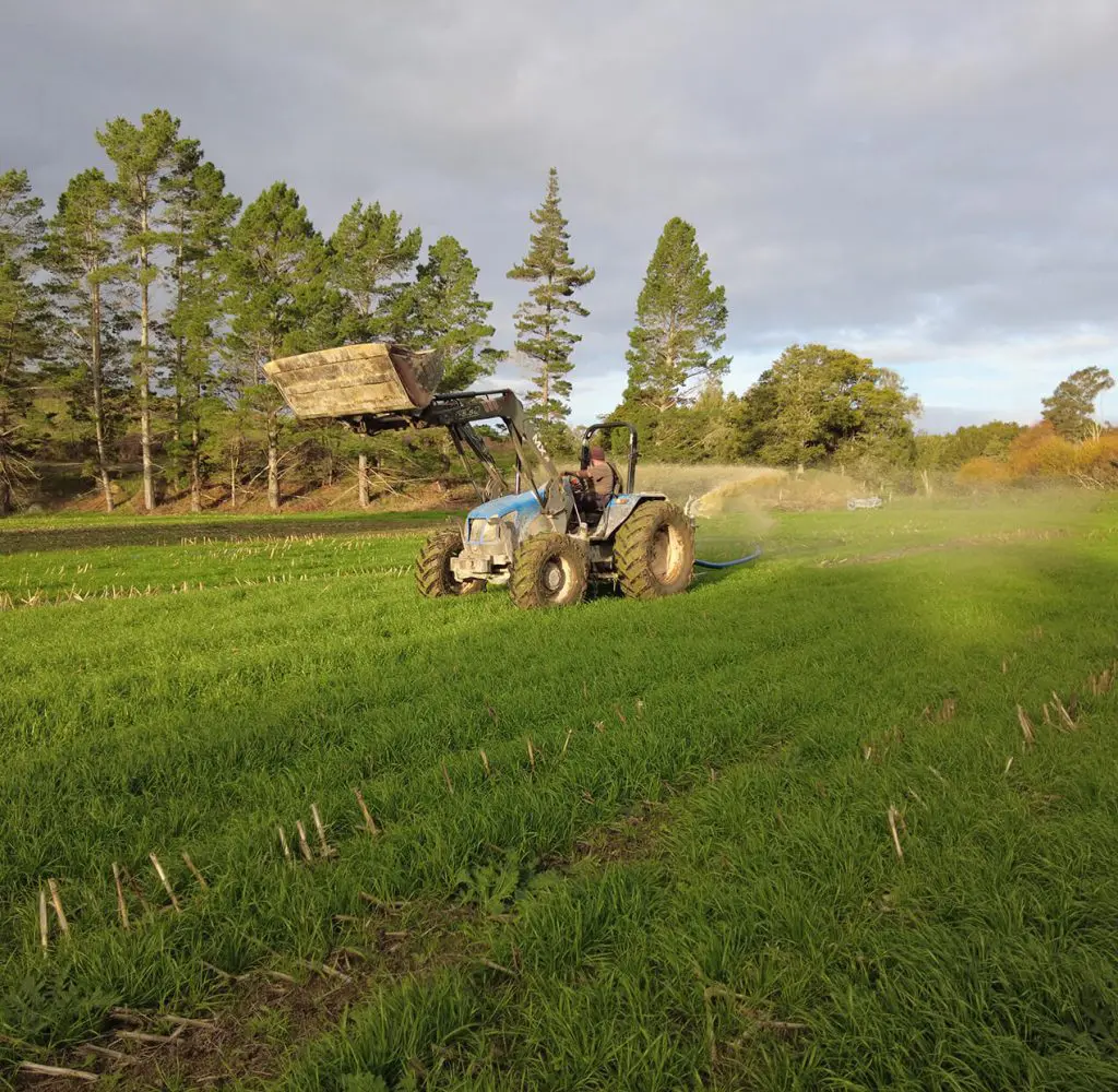 Nevada Drag Hose System with a 3PL RainWave spreading efluent on a recently harvested maize crop paddock