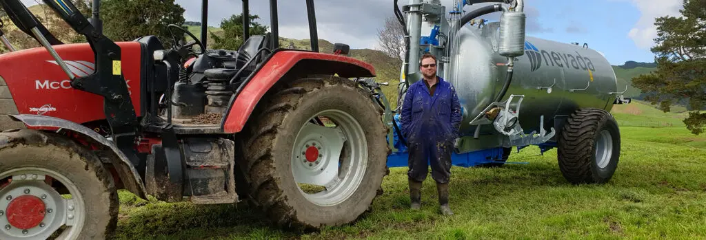 Nathan's No Longer Worried About Resource Consent 7 Nathan Dobbs with his Nevada Single Axle Slurry Tanker