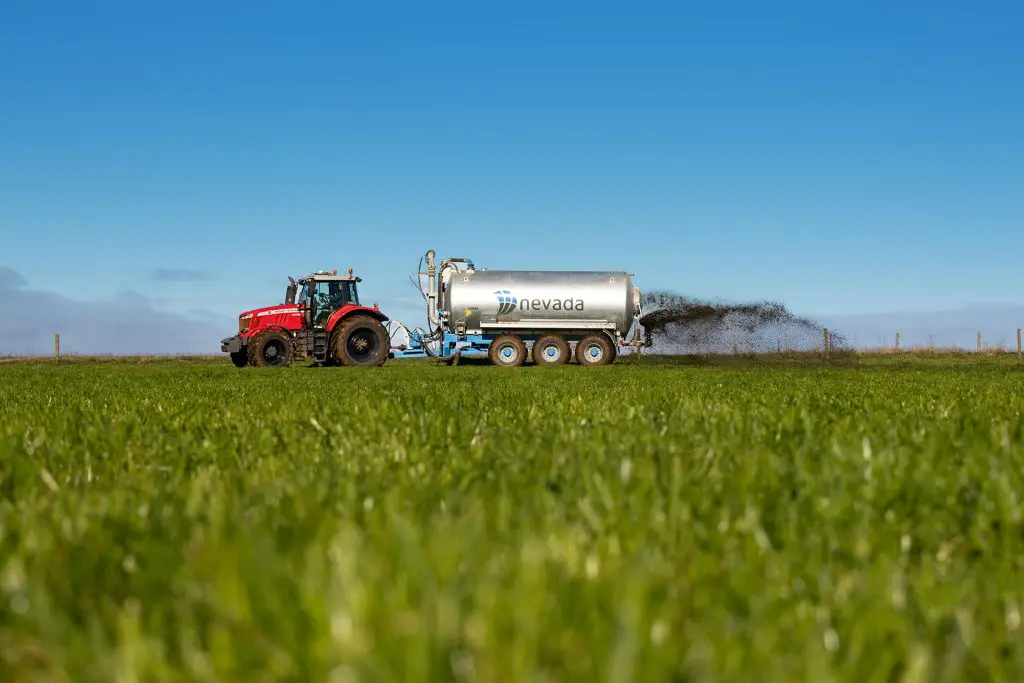 Before the slurry tanker, there was no effluent management. 2 Nevada Triple Axle Slurry Tanker spreading effluent