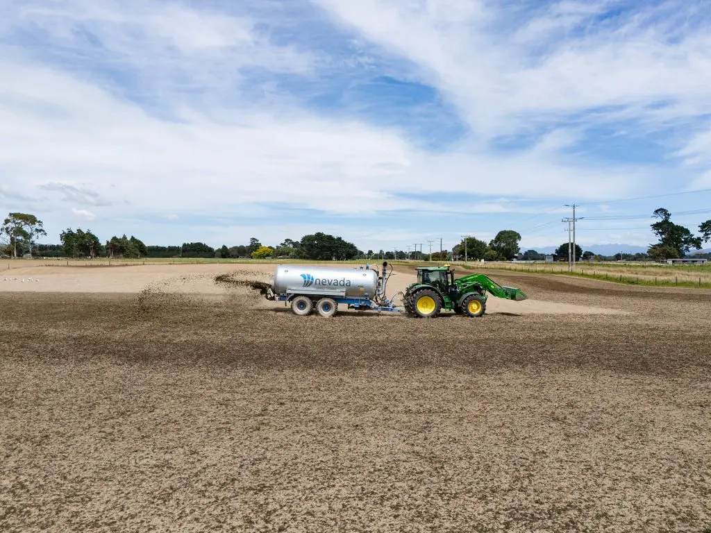 Nevada 14,700L spreading effluent on to a crop paddock before seeding as a natural fertiliser