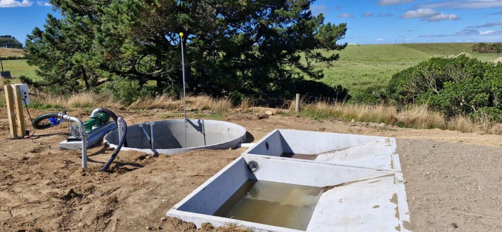 Nevada precast conrete sand or stone trap and sump for a bladder tank effluent system
