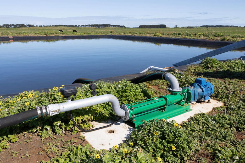 Nevada Progress Cavity Pump on shore of an Effluent Pond