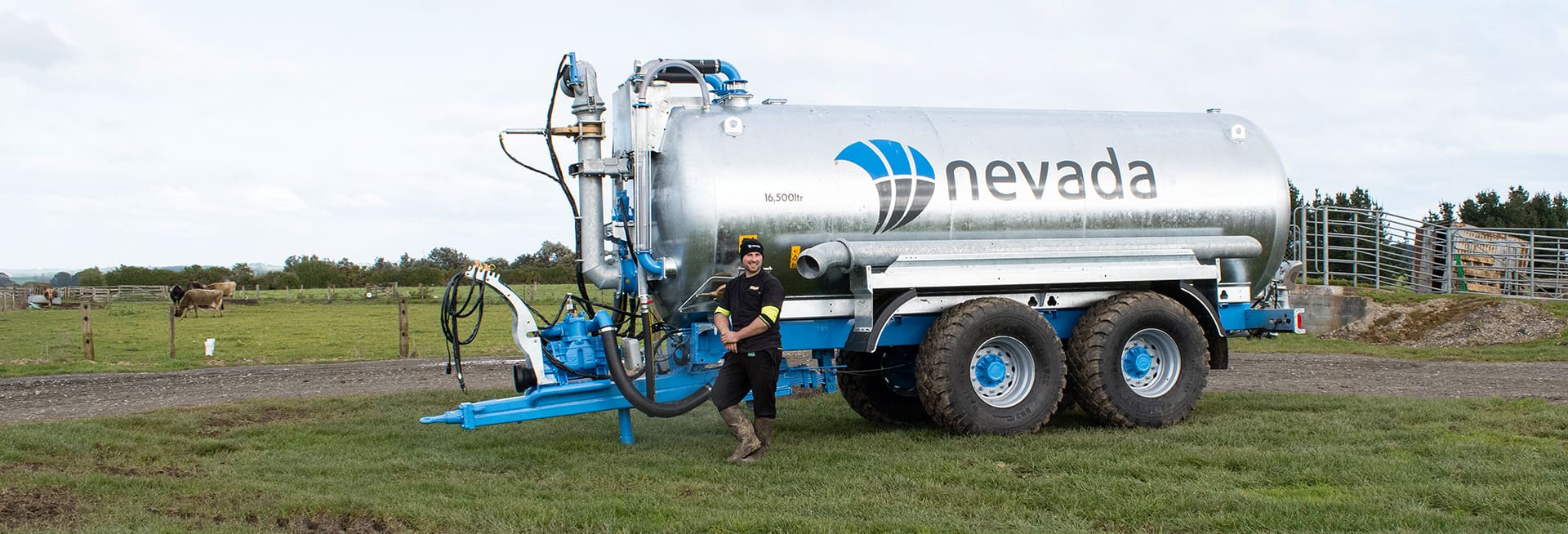 Josh standing proudly infront of his Nevada 10,000L Tandem Slurry Tanker