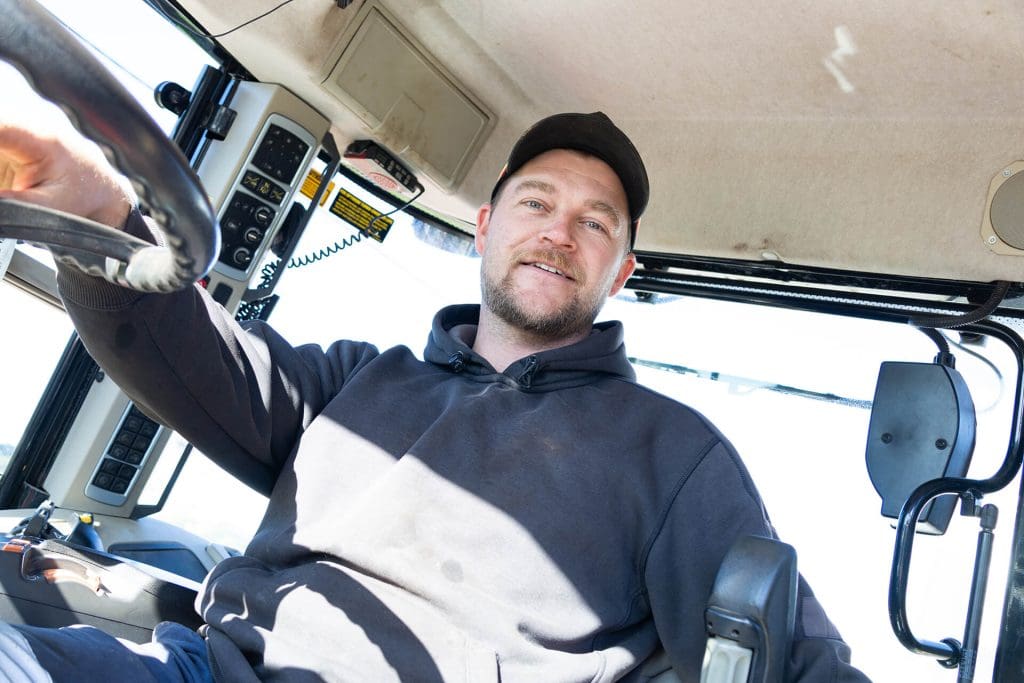Macca in the cab, spreading effluent with a Nevada Tanker